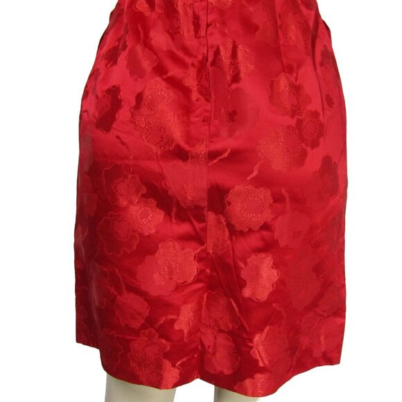 VINTAGE 60s S ASIAN Brocade Silk Blend MOD Red Cocktail Mad Men Suzie Wong Dress - Picture 7 of 10